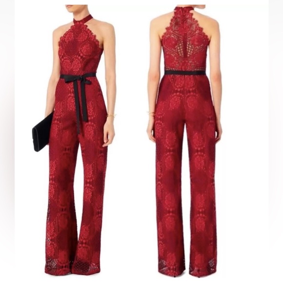 ALEXIS Intermix *Maylina* red lace halter jumpsuit catsuit S